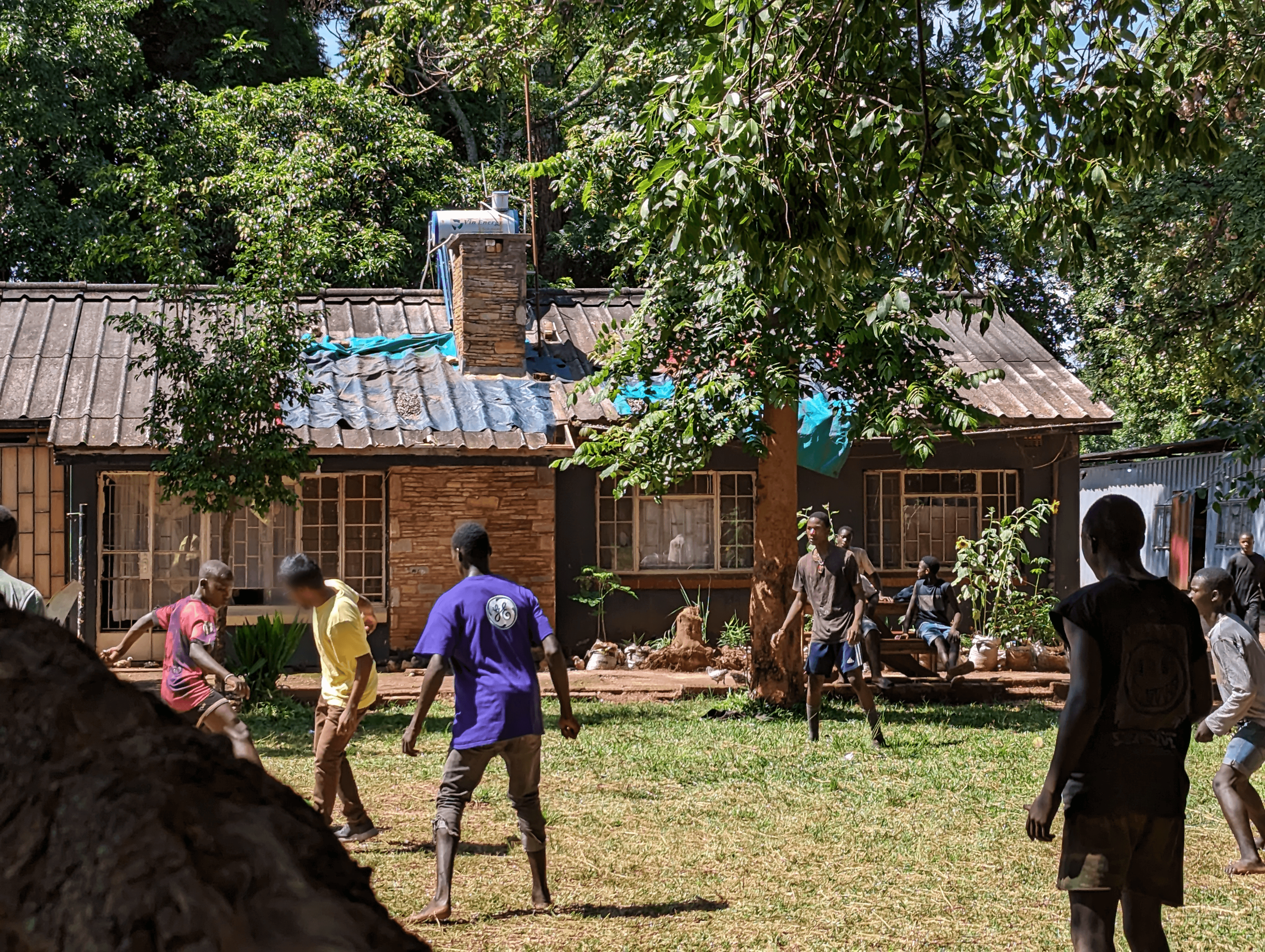 Kicking around a football with the boys at Nsansa Village